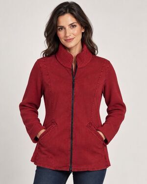 Damask Women’s Large Burgundy Mixed Media Knit Zip Jacket Cardigan